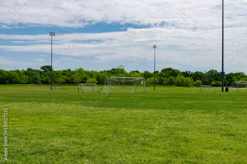 Empty soccer practice fields with goals