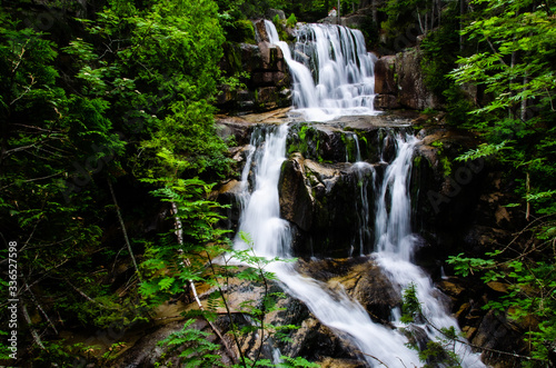 Cascading mountain stream with long exposure water blur
