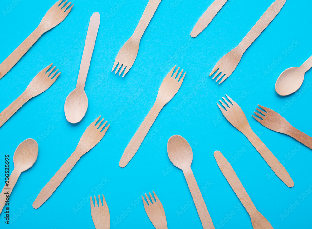 Reusable use concept. Wooden spoons and forks