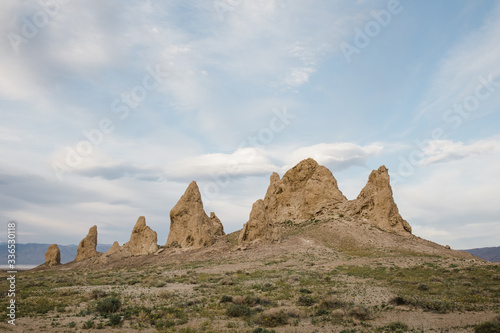 eroded rock formations in desert of Trona Pinnacles, California