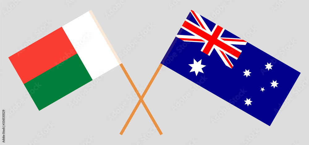 Crossed flags of Madagascar and Australia