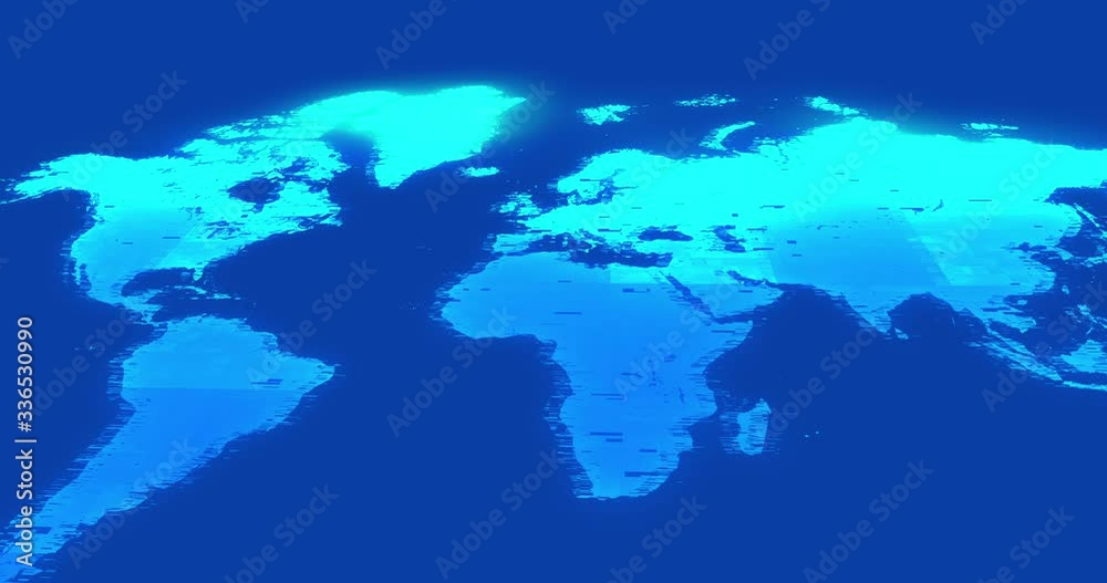 Digital World map zoom in on blue background with few digital glitch. Technology background and cyber world concept with a map of the planet. Connected risk of crisis in digital world map background Digital World map zoom in on blue background with few digital glitch. Technology background and cyber world concept with a map of the planet. Connected risk of crisis in digital world map background