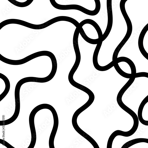 Black and white abstract seamless pattern with wavy lines