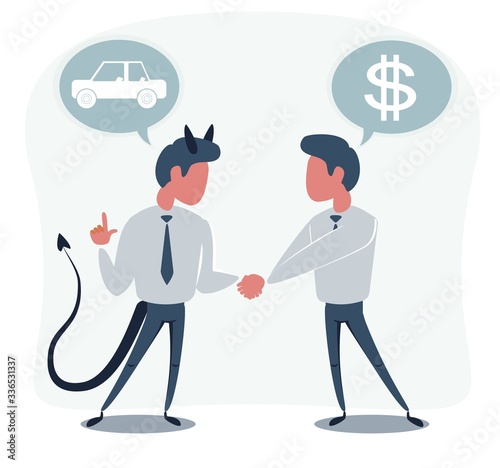 Businessman with money buying a car isolated on background. Vector flat design illustration.