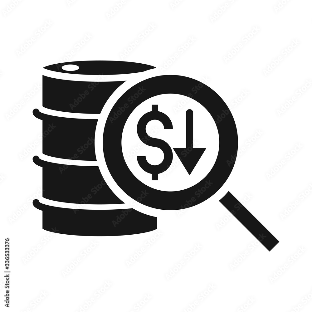 barrel money analysis trade crisis economy, oil price crash silhouette style icon barrel money analysis trade crisis economy, oil price crash silhouette style icon