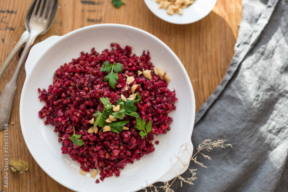Beetroot and Buckwheat Risotto with Parsley Beetroot and Buckwheat Risotto with Parsley