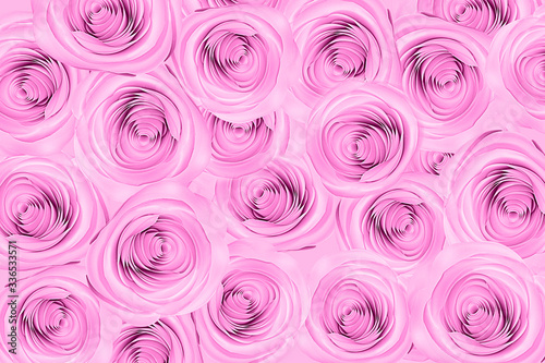 Creative pattern with paper rose flower on pastel color background.