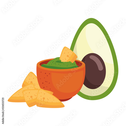 Mexican nachos avocado and bowl design, Mexico culture tourism landmark latin and party theme Vector illustration