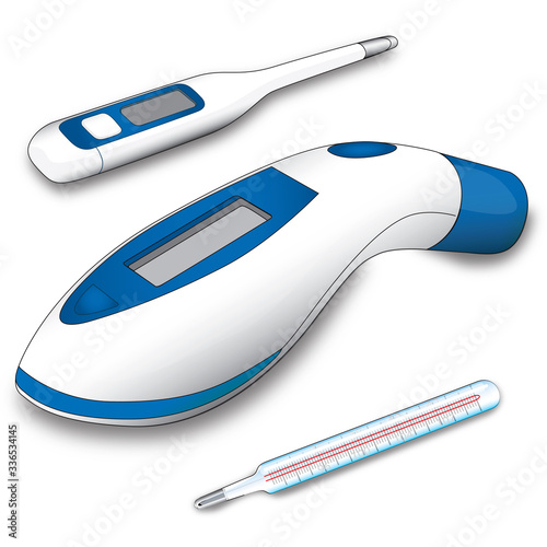 Three types of Thermometers - Mercury, Infrared and Electronic Thermometer