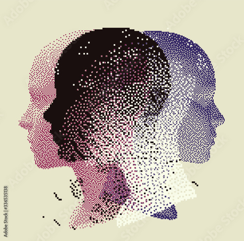 Concept illustration for Mental Health subject: psychological and psychiatric diseases, depression, bipolar and other Personality disorders.