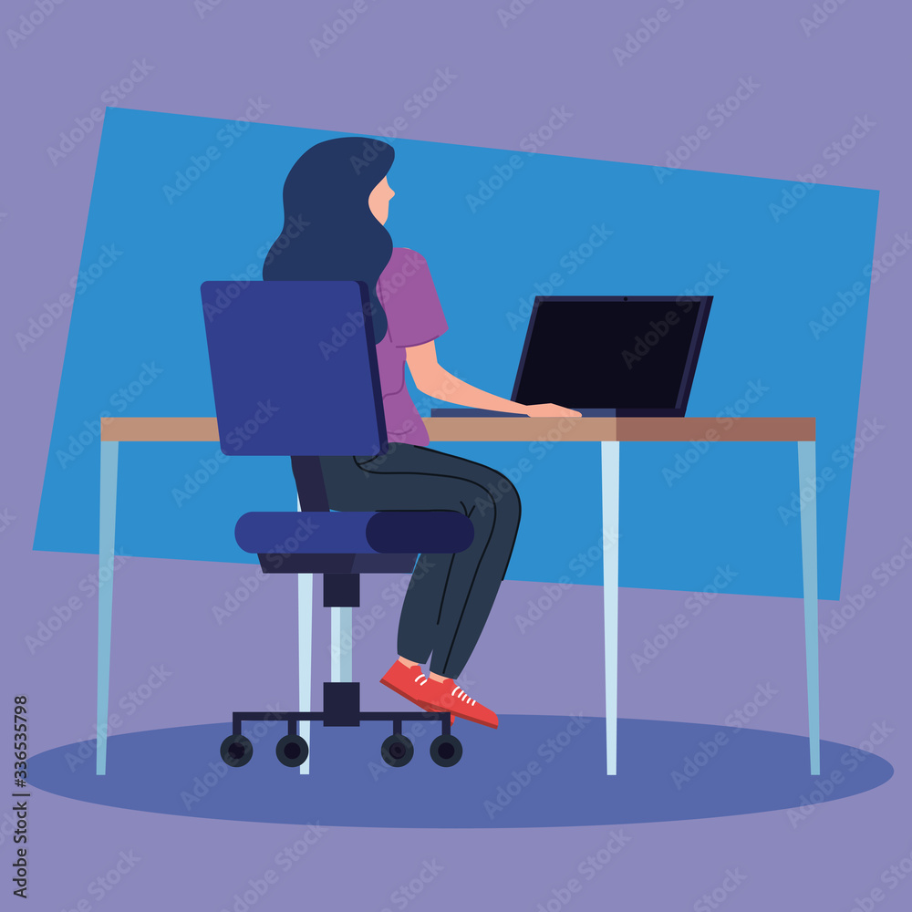 woman working in telecommuting with desk and laptop vector illustration design woman working in telecommuting with desk and laptop vector illustration design