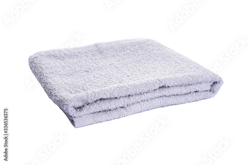 Bath accessories. Hygiene products. White bath towel isolated on a white background.