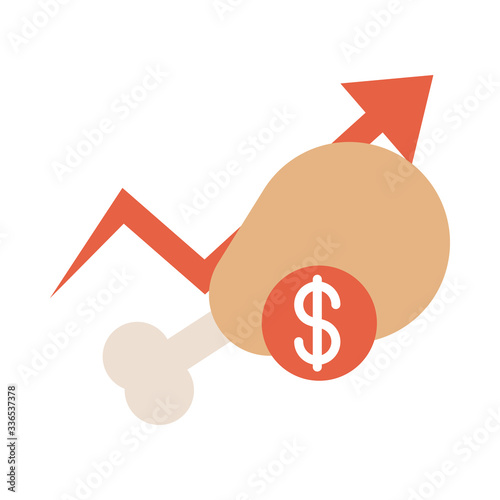 chicken leg money increase arrow market, rising food prices, flat style icon