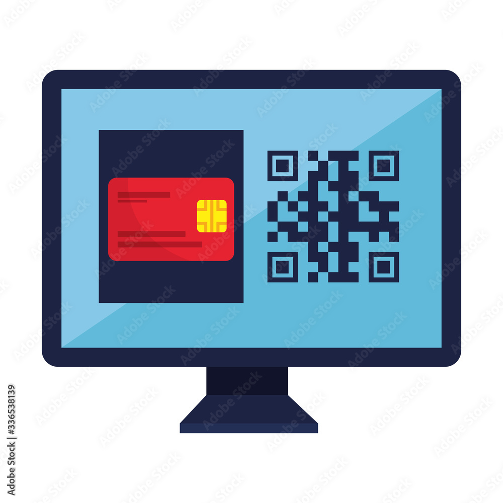 qr code inside computer and credit card design of technology scan information business price communication barcode digital and data theme Vector illustration qr code inside computer and credit card design of technology scan information business price communication barcode digital and data theme Vector illustration
