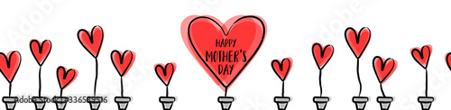 Happy mothers day seamless pattern with red hearts background isolated