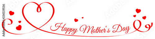 Happy mother's day ribbon with red hearts banner isolated