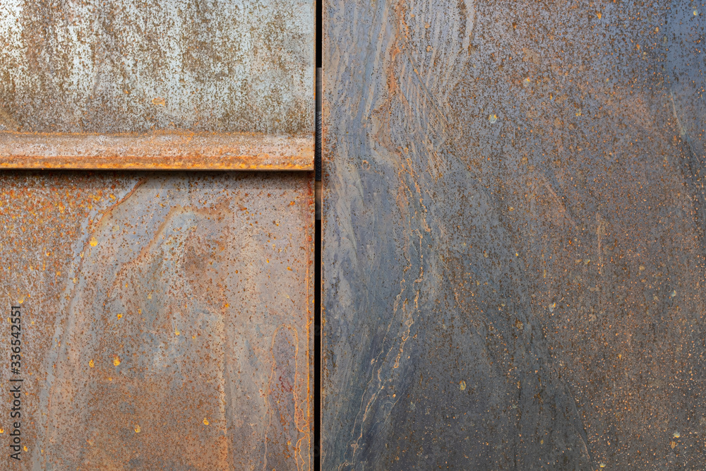 A close view of rusting metal plates, ideal backdrop, copyspace.