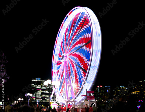 Long exposure photo of a Ferris wheel at night, Sydney Harbour, Australia