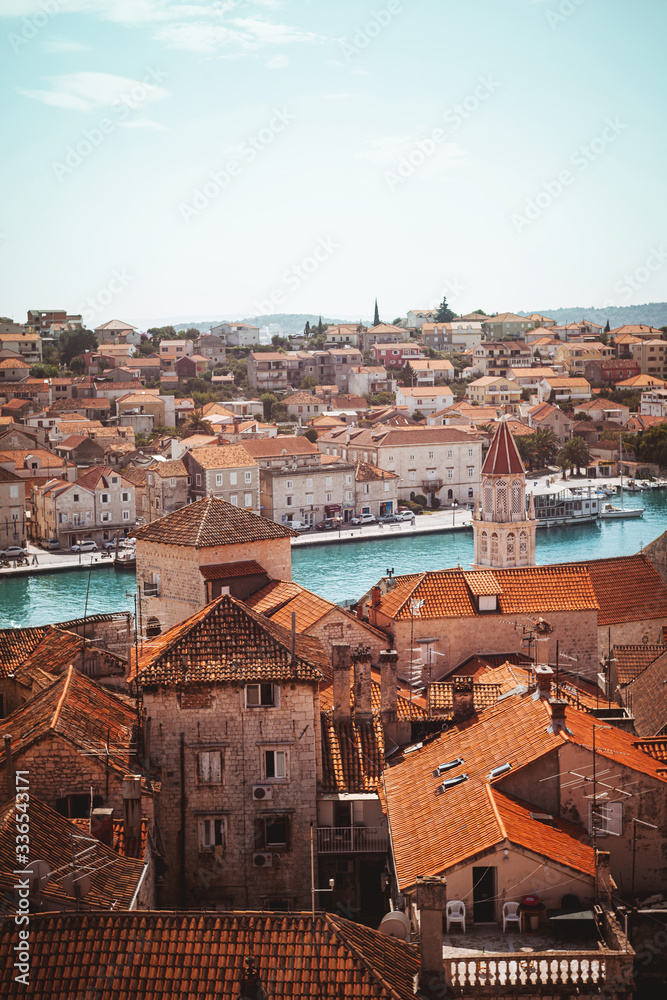 Top view of the historical buildings of the city of Trogir, Croatia.