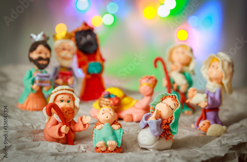 Christmas, Jesus Birth with Joseph, Mary and the three wise men Manger