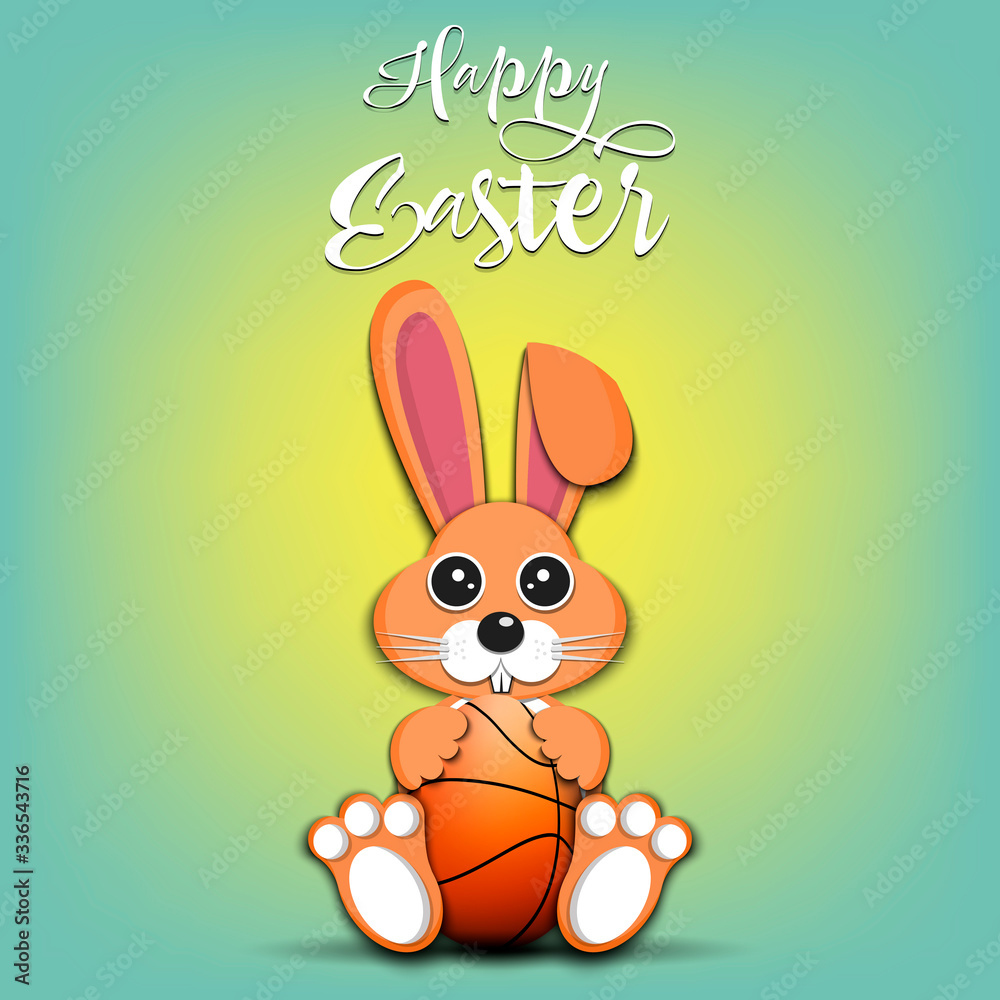 Obraz premium Rabbit with easter egg decorated in the form of a basketball ball