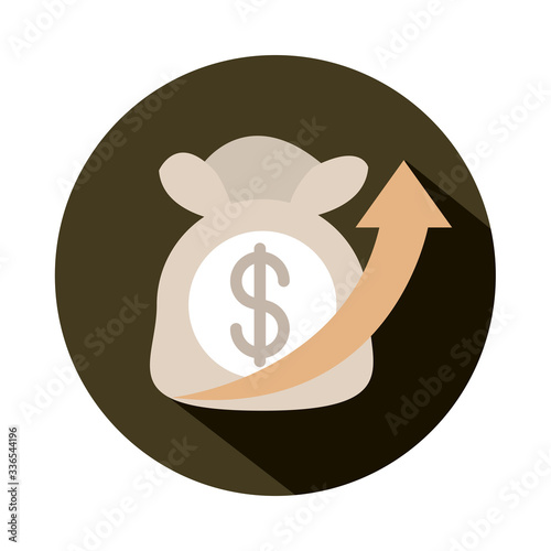 money bag going up arrow, rising food prices, block style icon