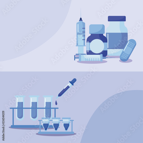poster with vaccination icons and health, medical immunization