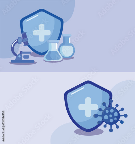 poster with vaccination icons and health, medical immunization