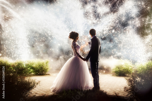 night wedding amid fireworks