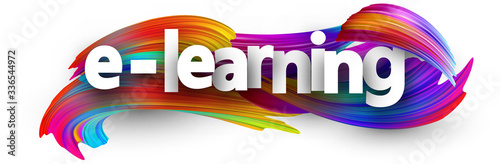 E-learning sign over brush strokes background.
