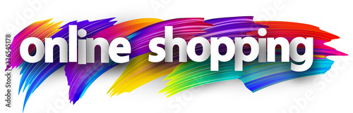 White online shopping sign on brush strokes background. photo