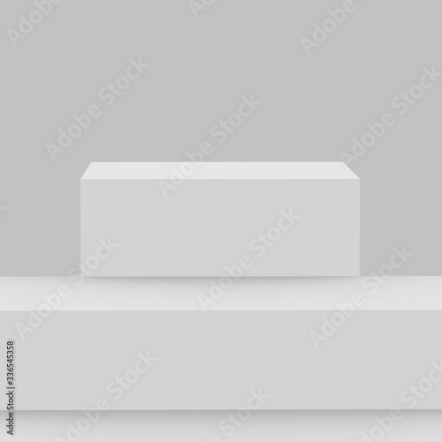 3d gray white stage podium scene minimal studio background. Abstract 3d geometric shape object illustration render. Display for online business product. © Mama pig