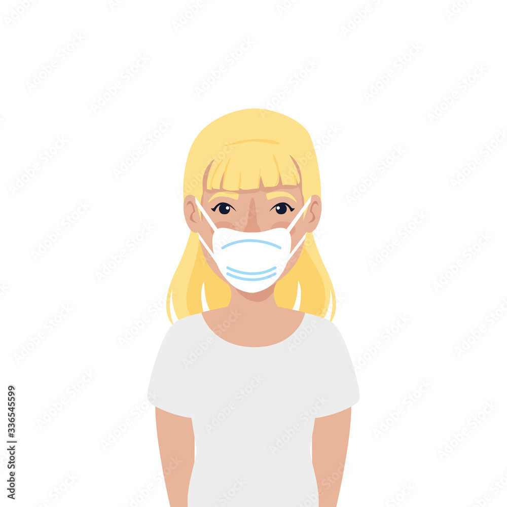 young woman with face mask isolated icon vector illustration design