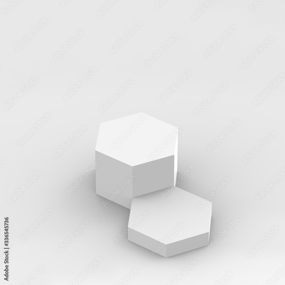 3d white gray hexagon podium minimal studio background. Abstract 3d geometric shape object illustration render. Display for cosmetics and beauty fashion product. 3d white gray hexagon podium minimal studio background. Abstract 3d geometric shape object illustration render. Display for cosmetics and beauty fashion product.