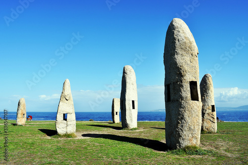 Menhirs of the Sculpture Park of the Tower of Hercules in La Coruña, Galicia. Spain. Europe. October 9, 2019
