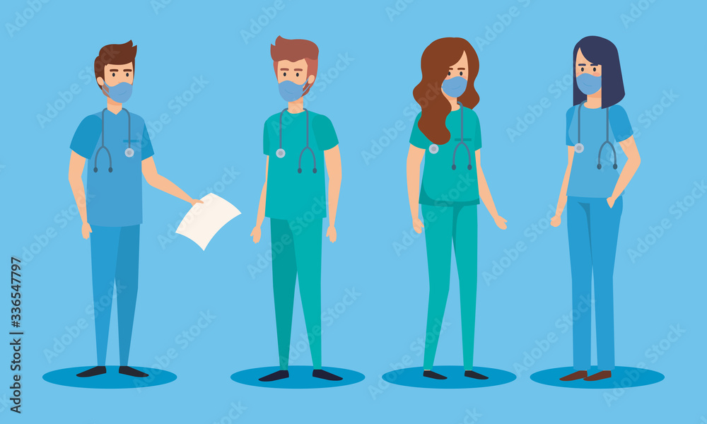 group of paramedic with face mask vector illustration design group of paramedic with face mask vector illustration design