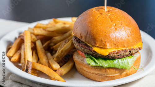 Plant based burger with fries