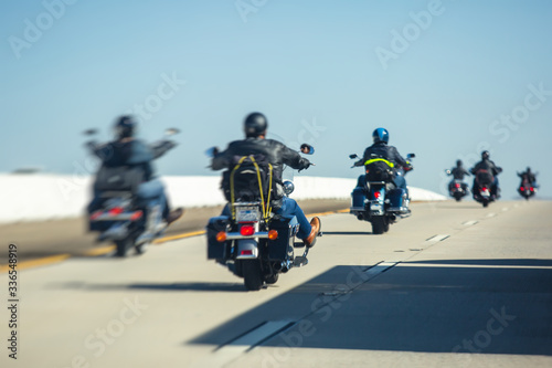 Band of bikers riding on the interstate road  California  group of motorcycles on the Highway  on the way to Las Vegas from Los Angeles in San Bernardino city  California  United States  biker concept