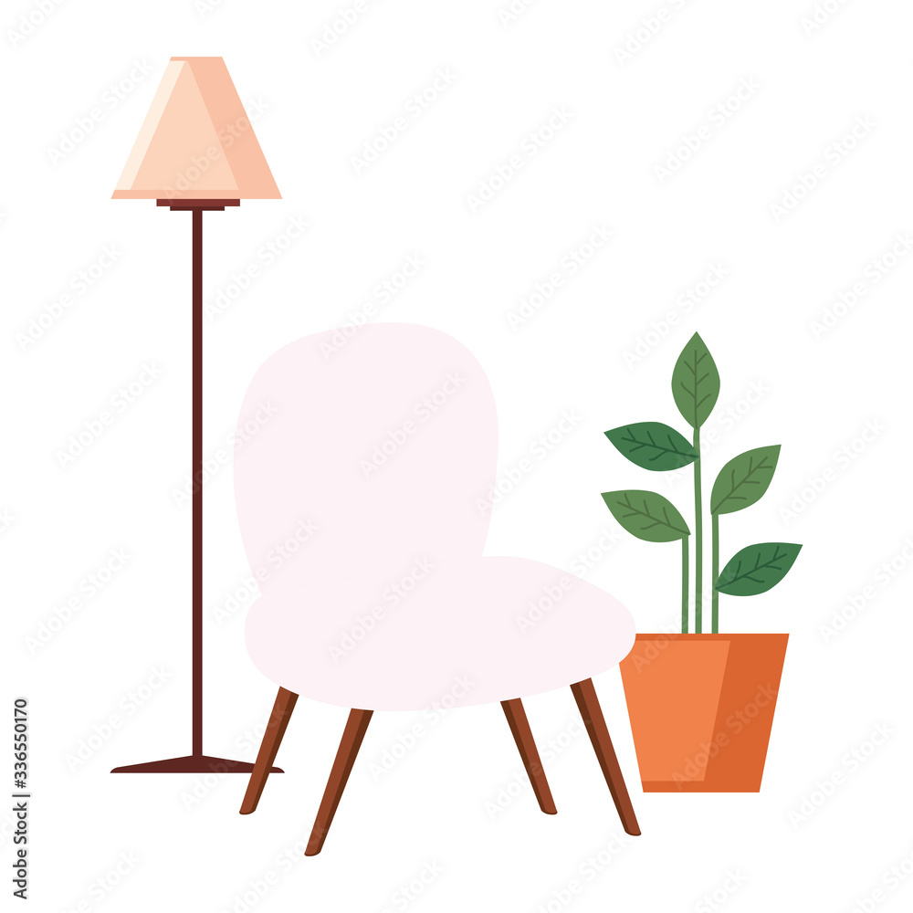 Fototapeta premium floor lamp with pot plant and chair vector illustration design
