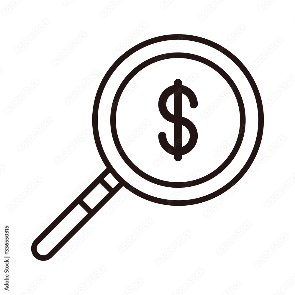 money magnifying glass analysis shopping or payment mobile banking line style icon money magnifying glass analysis shopping or payment mobile banking line style icon