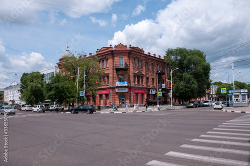 Russia, Blagoveshchensk, July 2019: Central street of Blagoveshchensk
