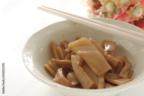 Chinese food, simmered bamboo shoots in bowl 