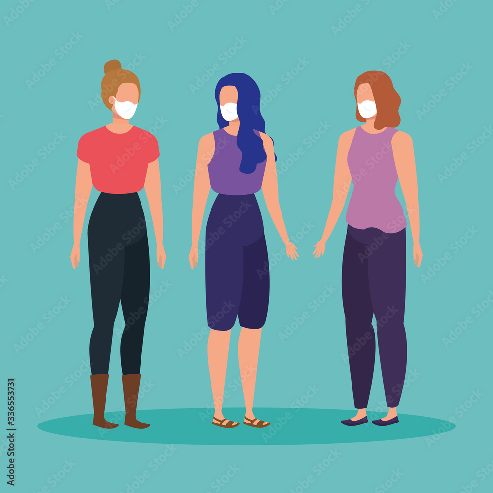 Fototapeta premium young women with face mask vector illustration design