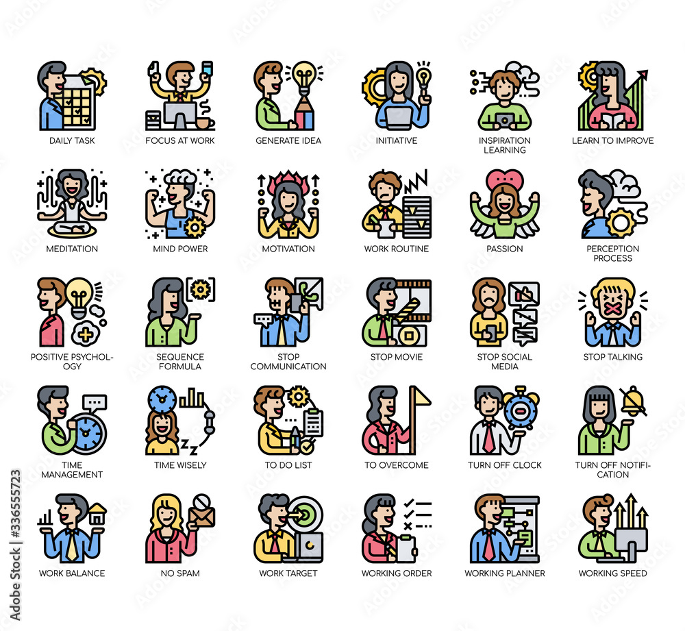Obraz premium Set of concentration thin line and pixel perfect icons for any web and app project.