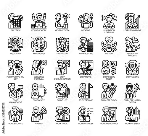 Set of concentration thin line and pixel perfect icons for any web and app project.