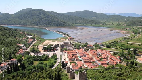 View of Ston town and its defensive walls, Peljesac Peninsula, Croatia