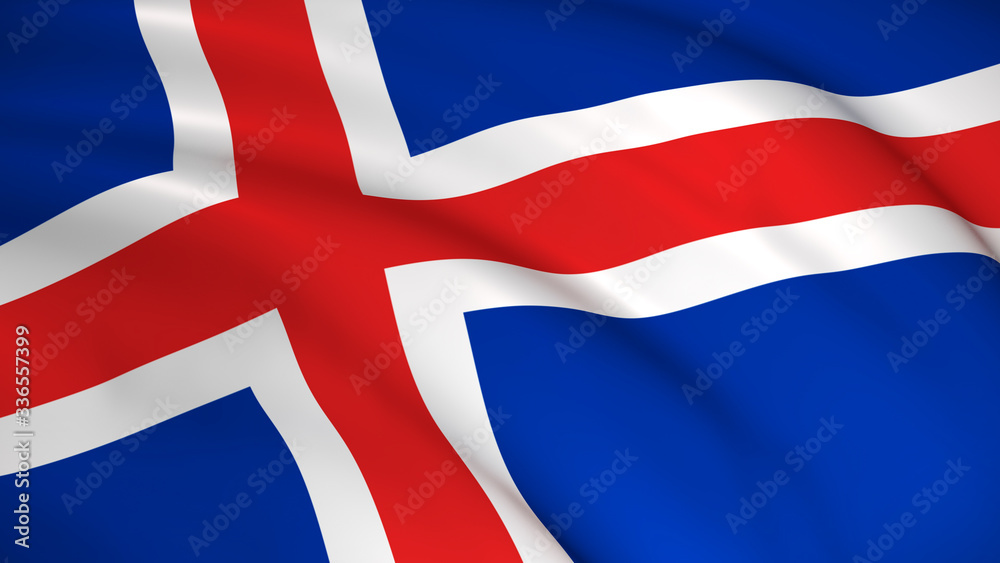 Fototapeta premium Iceland National Flag (Icelander flag) - waving background illustration. Highly detailed realistic 3D rendering