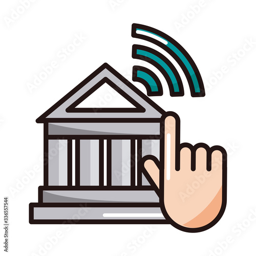 clicking bank website shopping or payment mobile banking line and fill icon