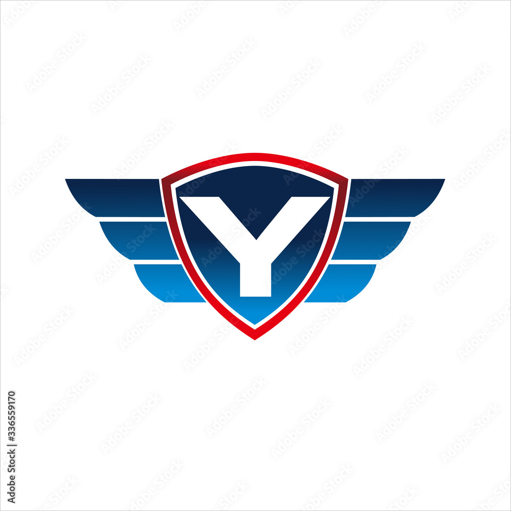 Vector Shield with wing and initial letter Y concept icon logo Vector Shield with wing and initial letter Y concept icon logo