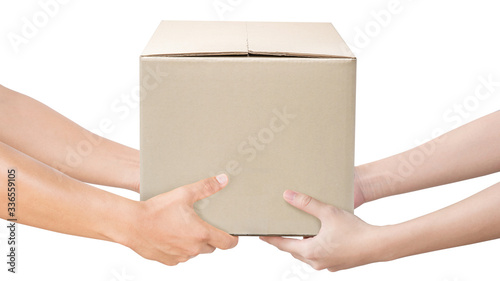 Handing the delivered parcel,   Home delivery concept.